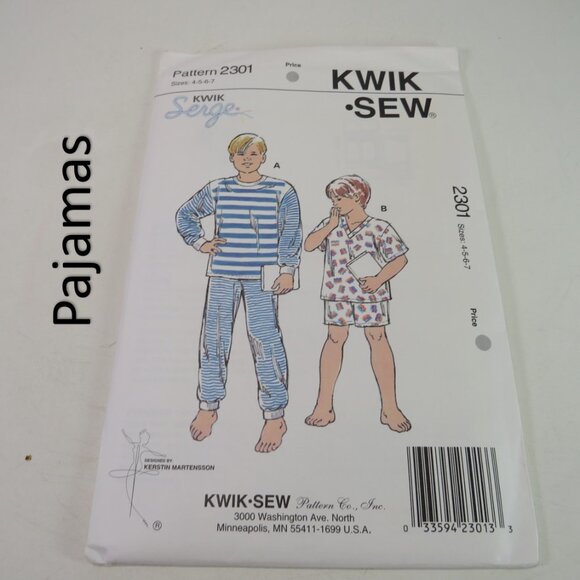 Kwik Sew 2301 sewing pattern pajamas, top, shorts, pants UNCUT size 4-7 kid - Picture 2 of 6